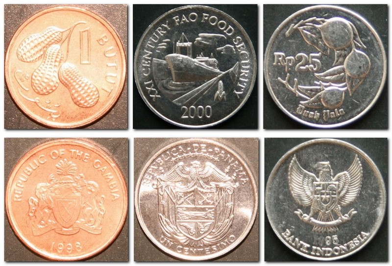 Монеты и купюры мира №93 1 бутут (Гамбия), 1 сентесимо (Панама), 25 рупий (Индонезия)