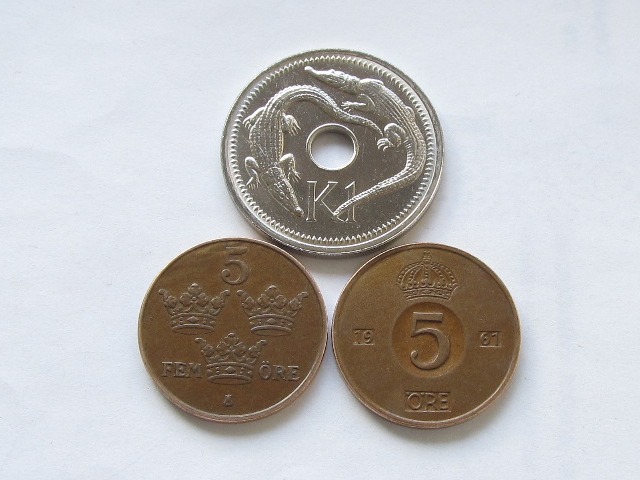 Монеты и банкноты №64  1 кина (Папуа-Новая Гвинея), 20 сантимов (Франция)