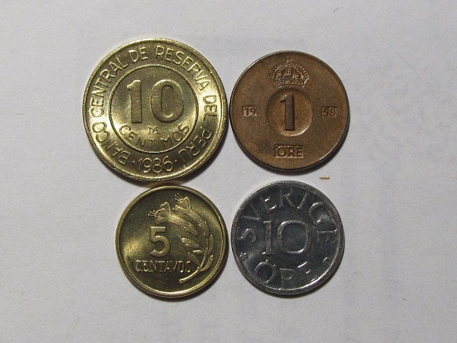 Монеты и банкноты №72  5 сентаво (Перу), 1 эре/10 эре (Швеция)