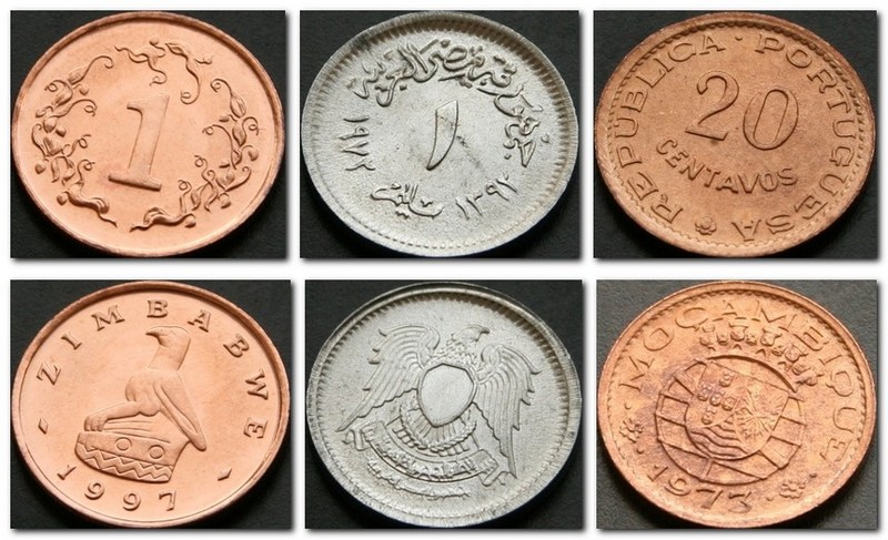 Монеты и купюры мира №110 1 цент (Зимбабве), 1 мильем (Египет), 20 сентаво (Мозамбик)