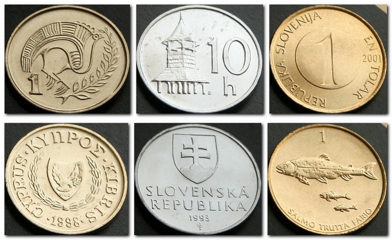 Монеты и купюры мира №111 1 цент (Кипр), 10 геллеров (Словакия), 1 толар (Словения)