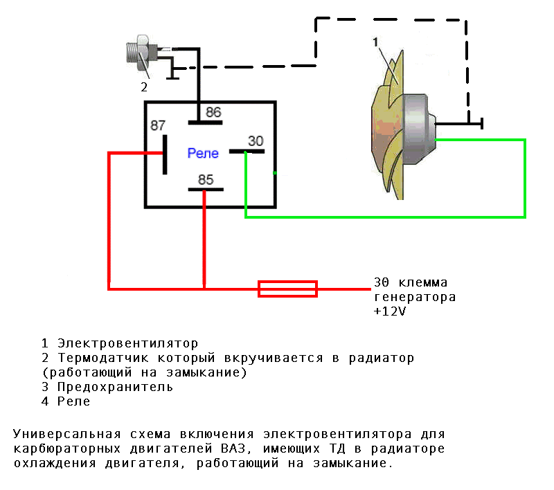 Как подключить вентилятор охлаждения через реле схема подключения