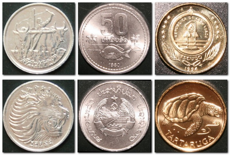 Монеты и купюры мира №78 1 цент (Эфиопия), 50 атов (Лаос), 1 эскудо (Кабо-Верде)