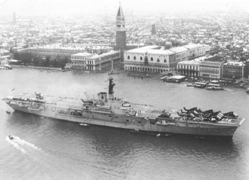 1971: HMS Bulwark R-08 in Venice, Italy.